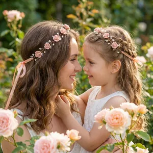 Handmade Flower Bridal Headband With Polymer Clay Roses Artificial Pearls Crystals Wedding Hair Vine Accessories For Women Brides