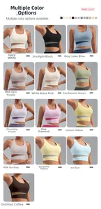 Détail de soutiens-gorge de sport avec ourlet ajouré et treize coloris disponibles