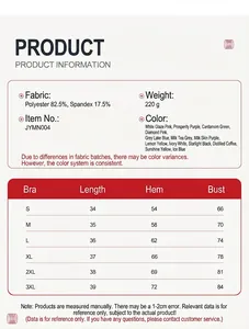Tableau des tailles pour soutien-gorge de sport avec détails du tissu stretch