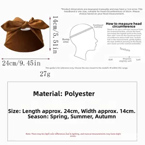 Brown knotted bow headband size guide showing dimensions of 24x14cm for yoga and sports