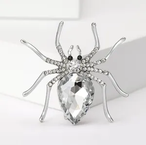 Close-up of spider brooch with large pear-cut crystal and micro-pave rhinestones