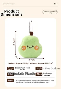 Detailed size specifications for the cute plush fruit keychain with dimensions