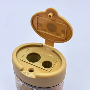 Detailed top view of Capybara dual-hole pencil sharpener with open lid and blade slots