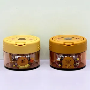 Cute Capybara Dual Hole Manual Pencil Sharpener With Flip Cover And Waste Container Plastic Cartoon Water Pig Pencil Cutter For Students School Supplies