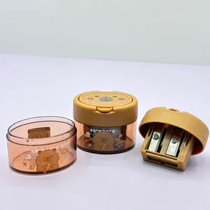 Dual-hole capybara pencil sharpener with internal mechanism and brown shavings box
