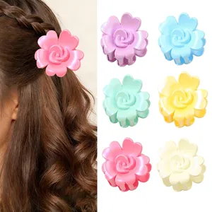 Rose Flower Hair Claw Clip For Women Pearlized Resin Small Medium Shark Clip Floral Hair Decoration Accessories