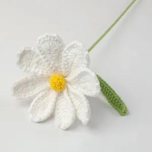 Handmade crochet white daisy flower bouquet with yellow core and green stem