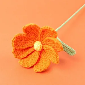 Handmade crochet single stem orange rose flower bouquet for home decoration gift