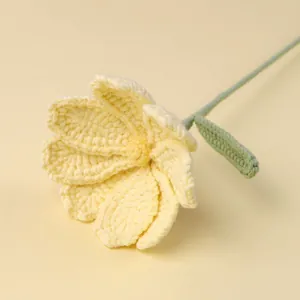 Handmade crochet lily of the valley in pale yellow with green stem for home decor