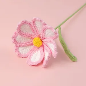 Handmade crochet cosmos flower bouquet in pink and white yarn for home decor