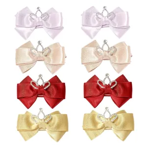 Lot de 8 barrettes nœuds princesse avec couronnes en strass en violet, rouge et or