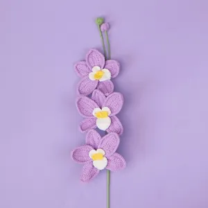 Handmade purple crochet orchid flower bouquet for elegant home decoration gift