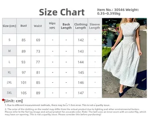 Tabella delle taglie dettagliata per l'abito a pois con misure dalla S alla 3XL