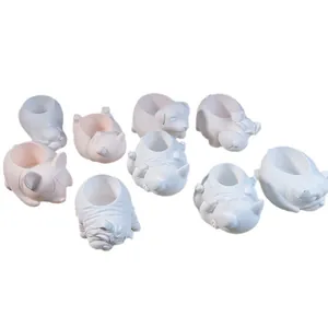 Set of 9 cute white cartoon animal succulent pots and DIY silicone molds for dogs