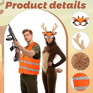 Detail view of the plush deer costume set with reindeer antlers and mask accessories