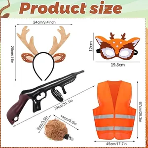 Size chart for kids cosplay set including reindeer headband, vest, mask and plush tail