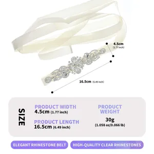 Elegant ivory bridal sash with floral rhinestone crystals for wedding dresses