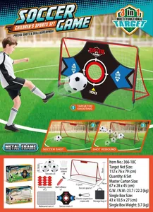 Detail view of 3-in-1 kids soccer goal set with targets, rebounder net and full accessories