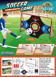 Close-up of 3-in-1 children soccer goal set including target net and accessories