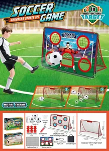 Detailed components of 3-in-1 kids soccer goal set with training cones and rebounder net