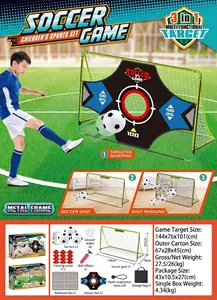 Detail view of 3-in-1 kids soccer goal set with training cones, balls and pump
