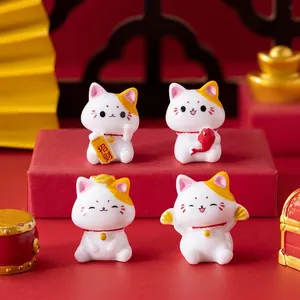 Set of four cute miniature resin fortune cats for micro landscape DIY decoration