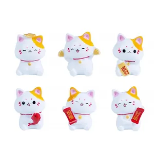 6-piece set of miniature lucky cat figurines for micro-landscapes and car decoration
