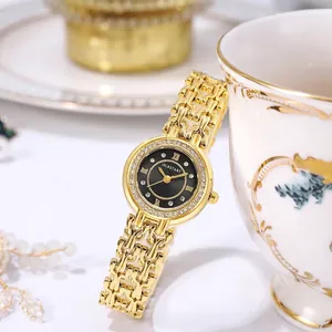 Women Fashion Quartz Watch With Rhinestone Bezel Elegant Woven Chain Strap Mother Of Artificial Pearl Dial Vintage Style Wristwatch Gift