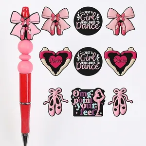 Ballet Theme Silicone Shoe Charms Pink Black Bow Heart Beads For DIY Bracelet Beaded Pen Decoration For Girls Women
