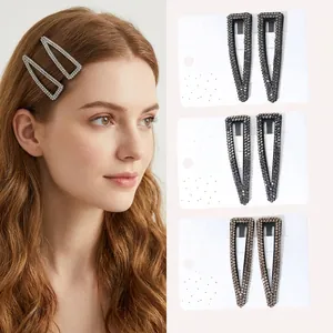 Ensemble de Pinces à Cheveux en Strass Faites à la Main Mode pour Femmes Géométriques Rectangulaires Goutte d'Eau Brillantes Accessoires