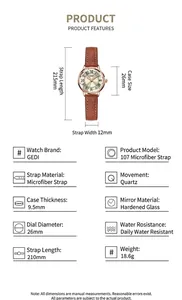 Dettagli dell'orologio GEDI con cassa oro rosa 26mm e cinturino in pelle marrone