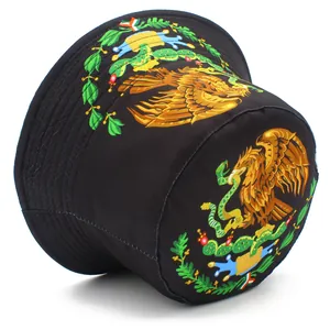 Cappello da pescatore nero unisex con stemma del Messico per protezione solare esterna