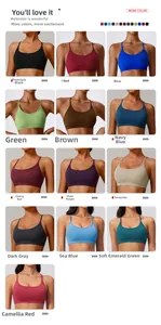 Back view detail of multi-color seamless yoga bras with cross-strap open back design