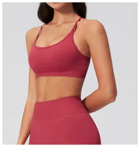 Close-up of seamless ribbed texture and high-waisted design on sports leggings