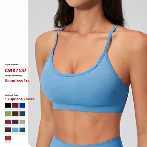 Women Seamless Yoga Bra Nylon Spandex Quick Dry Sports Top Cross Back Strappy Slim Fit Gym Workout Bra Top