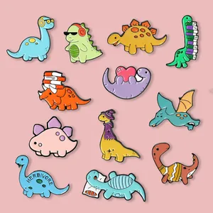 Cartoon Cute Dinosaur Enamel Pin Alloy Animal Brooches For Clothes Bags Lapel Badges For Kids Students Jewelry Gift