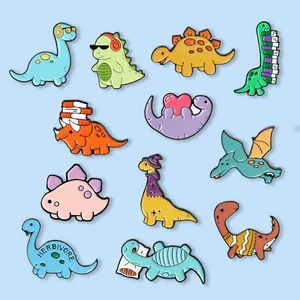 Cute cartoon dinosaur enamel pins set with 11 unique colorful animal designs