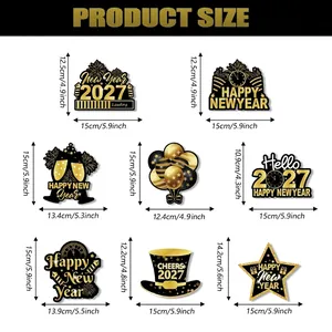 Size guide for 2027 New Year party hanging swirl decorations with 8 black gold designs