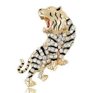 Luxury Alloy Tiger Brooch Pin With Rhinestone Enamel Animal Badge For Men Women Suit Backpack Decoration Jewelry Gift