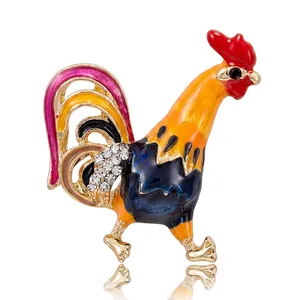 Broche de Coq en Émail en Alliage de Mode Épinglette d'Animal Colorée Avec Strass pour Femmes Hommes Manteau Pull