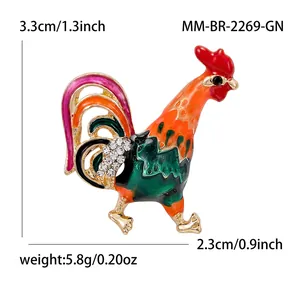 Broche coq à la mode avec émail coloré et strass brillants pour pulls et vestes