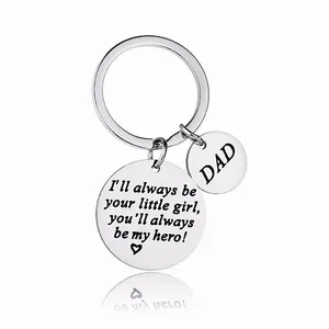 Polished stainless steel Dad keychain with engraved sentimental message and heart icon