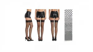 Detail of lace thigh high fishnet stockings with silicone anti-slip band and four mesh sizes
