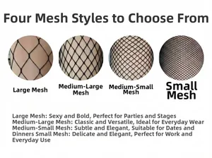 Comparison of four lace mesh densities for thigh high stockings from large to small mesh