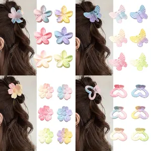 Pinces Crabe à Cheveux Dégradé Couleur Macaron Mat avec Éclaboussures Forme Fleur Papillon Nœud Cœur Étoile Accessoires Cheveux Femme