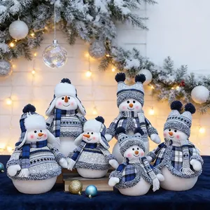Pupazzo Di Neve Di Natale Peluche Decorazione Festiva Invernale Ornamento Da Scrivania Blu Bianco Grigio