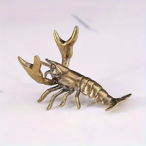 Lifelike brass lobster figurine tea pet for desk decoration with antique bronze finish