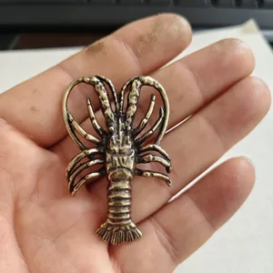 Vintage brass crayfish tea pet sculpture for home office and aquarium decoration