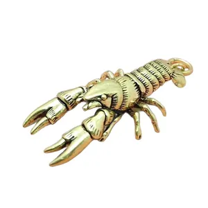 Retro brass crayfish figurine with vintage texture for tea table and office decor