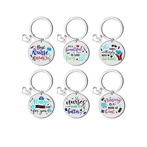 Stainless Steel Nurse Keychain Stethoscope Heart Pendant Nurse Day Appreciation Gift Best Nurse Ever Medical Keyring Jewelry